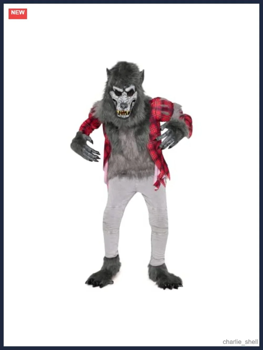 Kids Werewolf Costume Faux Fur Top Mask Gloves Shoe Covers Boys Halloween